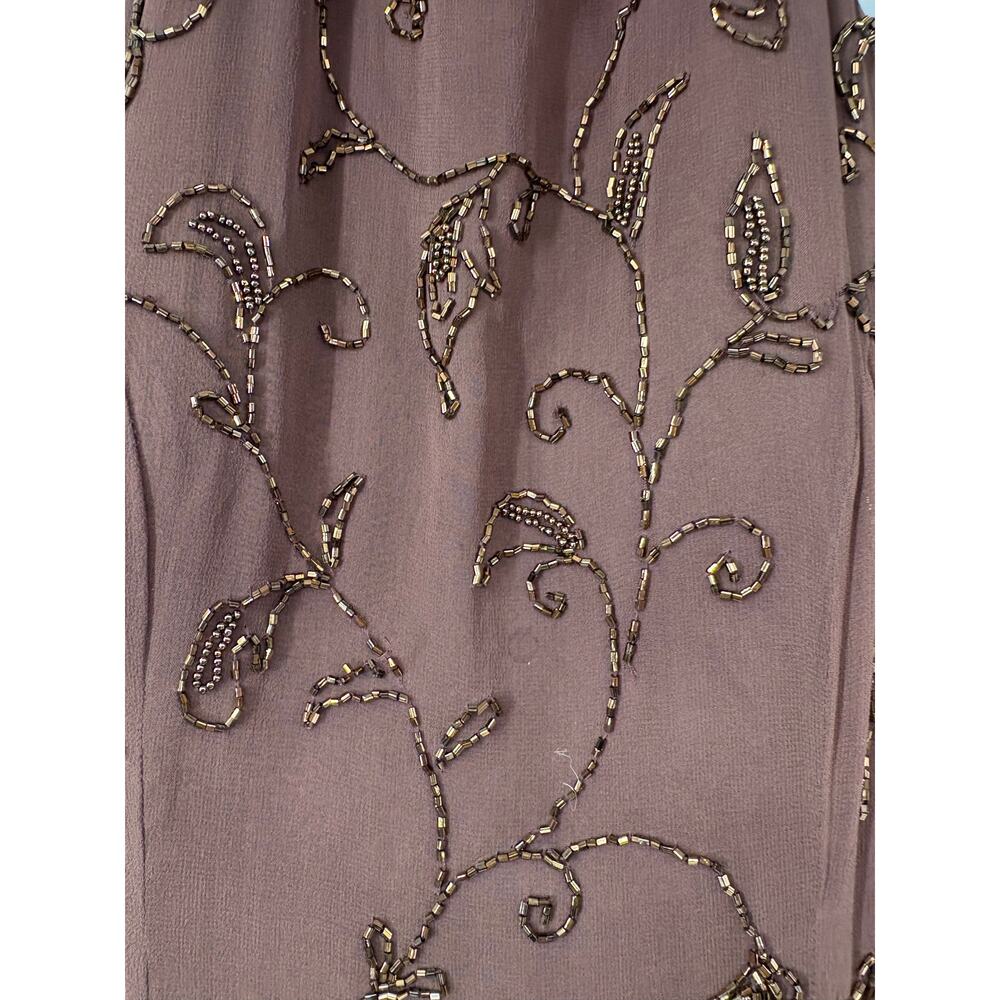 Cassandra Stone Brown 100% Silk Floral Beaded Halter Formal Prom Dress Womens 8 - Picture 2 of 11